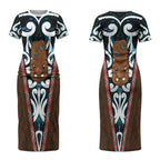 New Zealand Whakairo Couples Matching Short Sleeve Bodycon Dress and Hawaiian Shirt Tiki Maori Carving Taniko Motifs