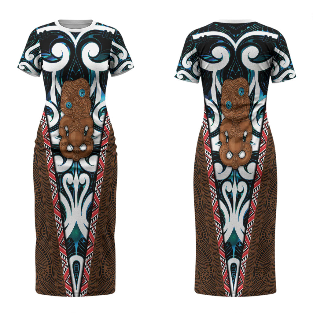 New Zealand Whakairo Couples Matching Short Sleeve Bodycon Dress and Long Sleeve Button Shirt Tiki Maori Carving Taniko Motifs