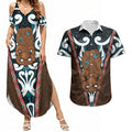 New Zealand Whakairo Couples Matching Summer Maxi Dress and Hawaiian Shirt Tiki Maori Carving Taniko Motifs