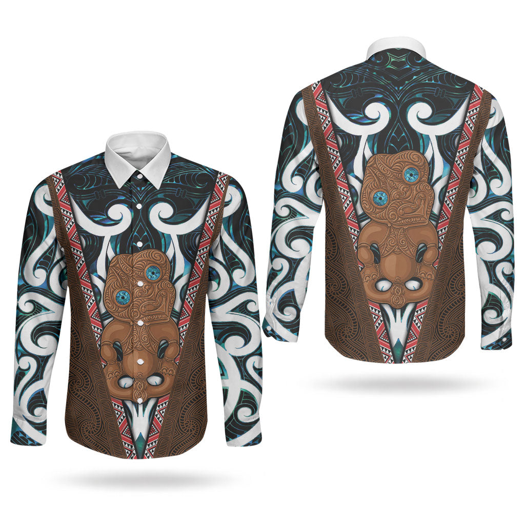 New Zealand Whakairo Couples Matching Summer Maxi Dress and Long Sleeve Button Shirt Tiki Maori Carving Taniko Motifs