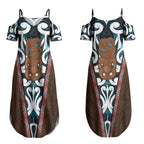 New Zealand Whakairo Couples Matching Summer Maxi Dress and Long Sleeve Button Shirt Tiki Maori Carving Taniko Motifs