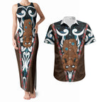 New Zealand Whakairo Couples Matching Tank Maxi Dress and Hawaiian Shirt Tiki Maori Carving Taniko Motifs