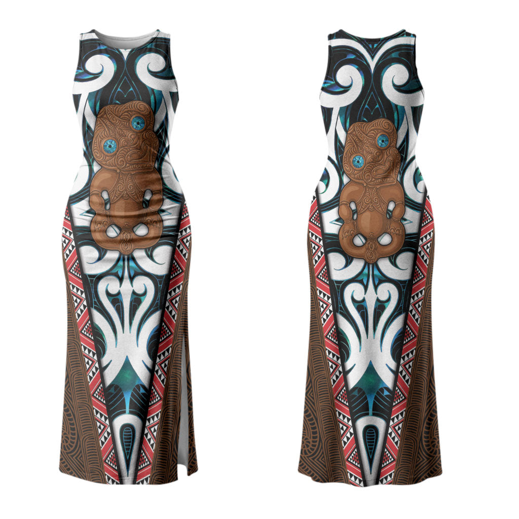 New Zealand Whakairo Couples Matching Tank Maxi Dress and Long Sleeve Button Shirt Tiki Maori Carving Taniko Motifs
