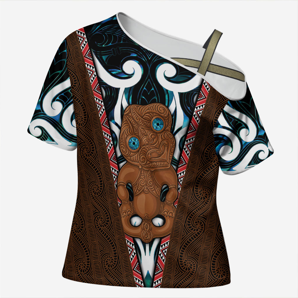 New Zealand Whakairo Cross Shoulder Shirt Tiki Maori Carving Taniko Motifs