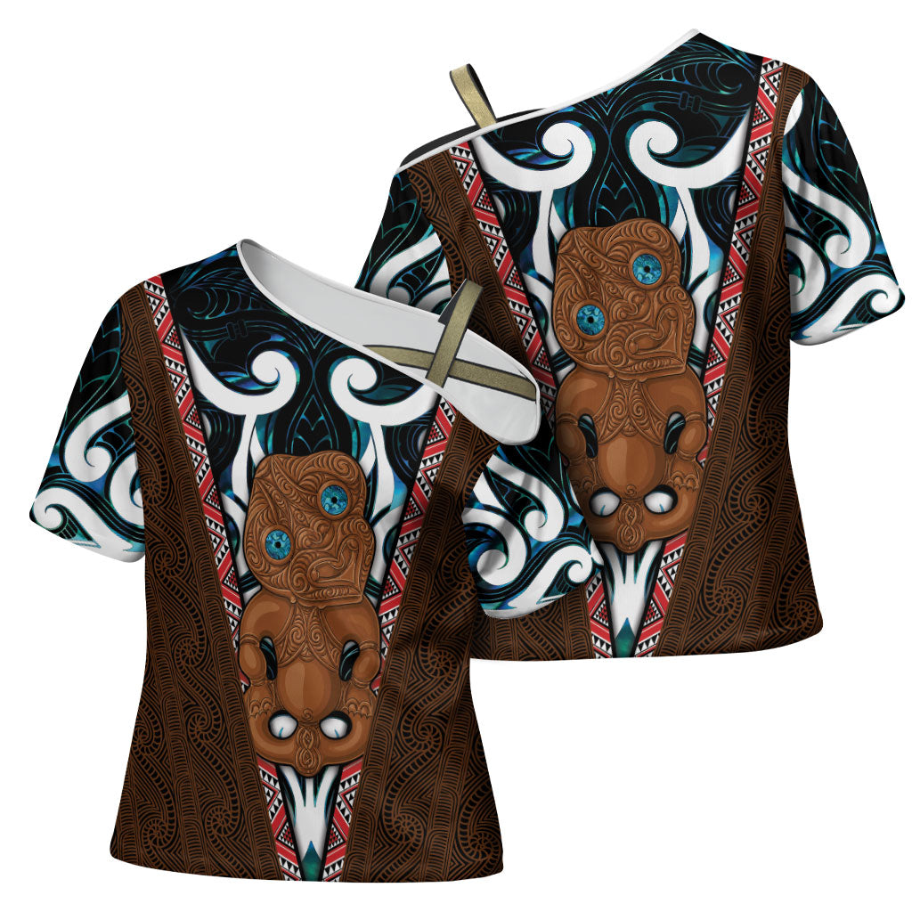 New Zealand Whakairo Cross Shoulder Shirt Tiki Maori Carving Taniko Motifs