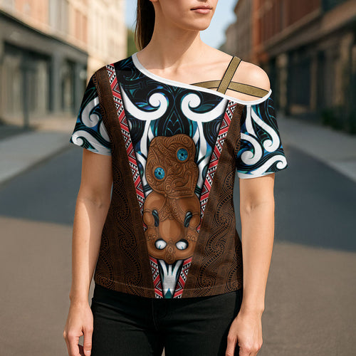New Zealand Whakairo Cross Shoulder Shirt Tiki Maori Carving Taniko Motifs
