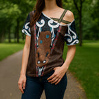 New Zealand Whakairo Cross Shoulder Shirt Tiki Maori Carving Taniko Motifs