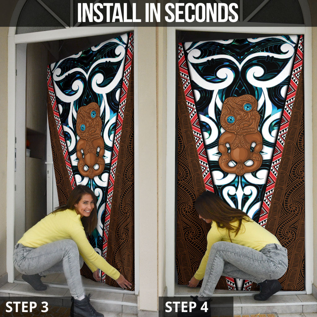 New Zealand Whakairo Door Cover Tiki Maori Carving Taniko Motifs
