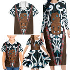 New Zealand Whakairo Family Matching Long Sleeve Bodycon Dress and Hawaiian Shirt Tiki Maori Carving Taniko Motifs