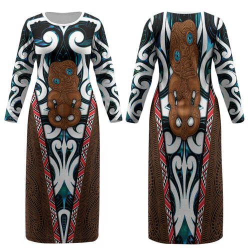 New Zealand Whakairo Family Matching Long Sleeve Bodycon Dress and Hawaiian Shirt Tiki Maori Carving Taniko Motifs