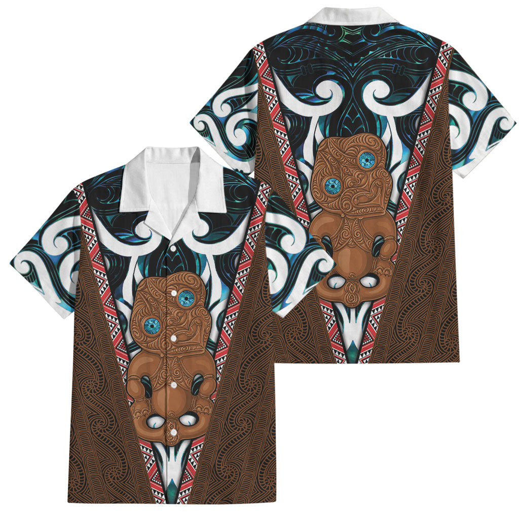 New Zealand Whakairo Family Matching Off The Shoulder Long Sleeve Dress and Hawaiian Shirt Tiki Maori Carving Taniko Motifs