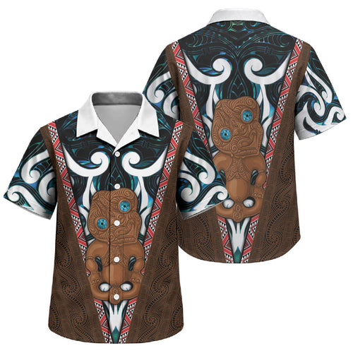 New Zealand Whakairo Family Matching Off The Shoulder Long Sleeve Dress and Hawaiian Shirt Tiki Maori Carving Taniko Motifs