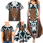 New Zealand Whakairo Family Matching Summer Maxi Dress and Hawaiian Shirt Tiki Maori Carving Taniko Motifs