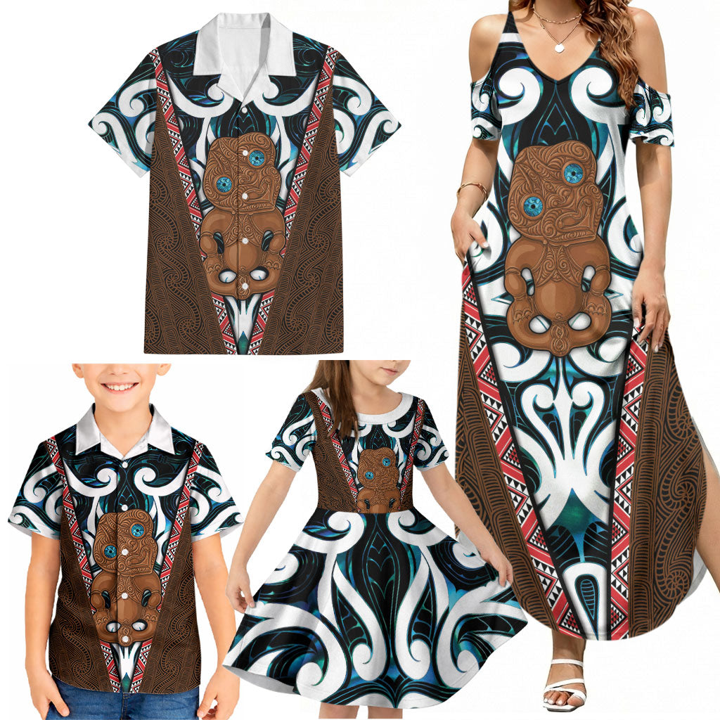 New Zealand Whakairo Family Matching Summer Maxi Dress and Hawaiian Shirt Tiki Maori Carving Taniko Motifs