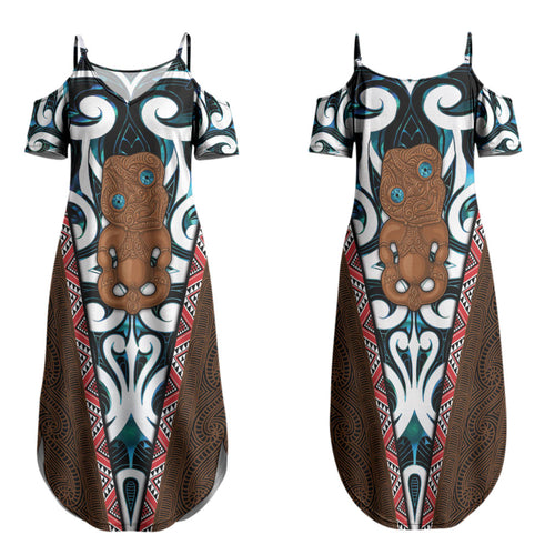 New Zealand Whakairo Family Matching Summer Maxi Dress and Hawaiian Shirt Tiki Maori Carving Taniko Motifs