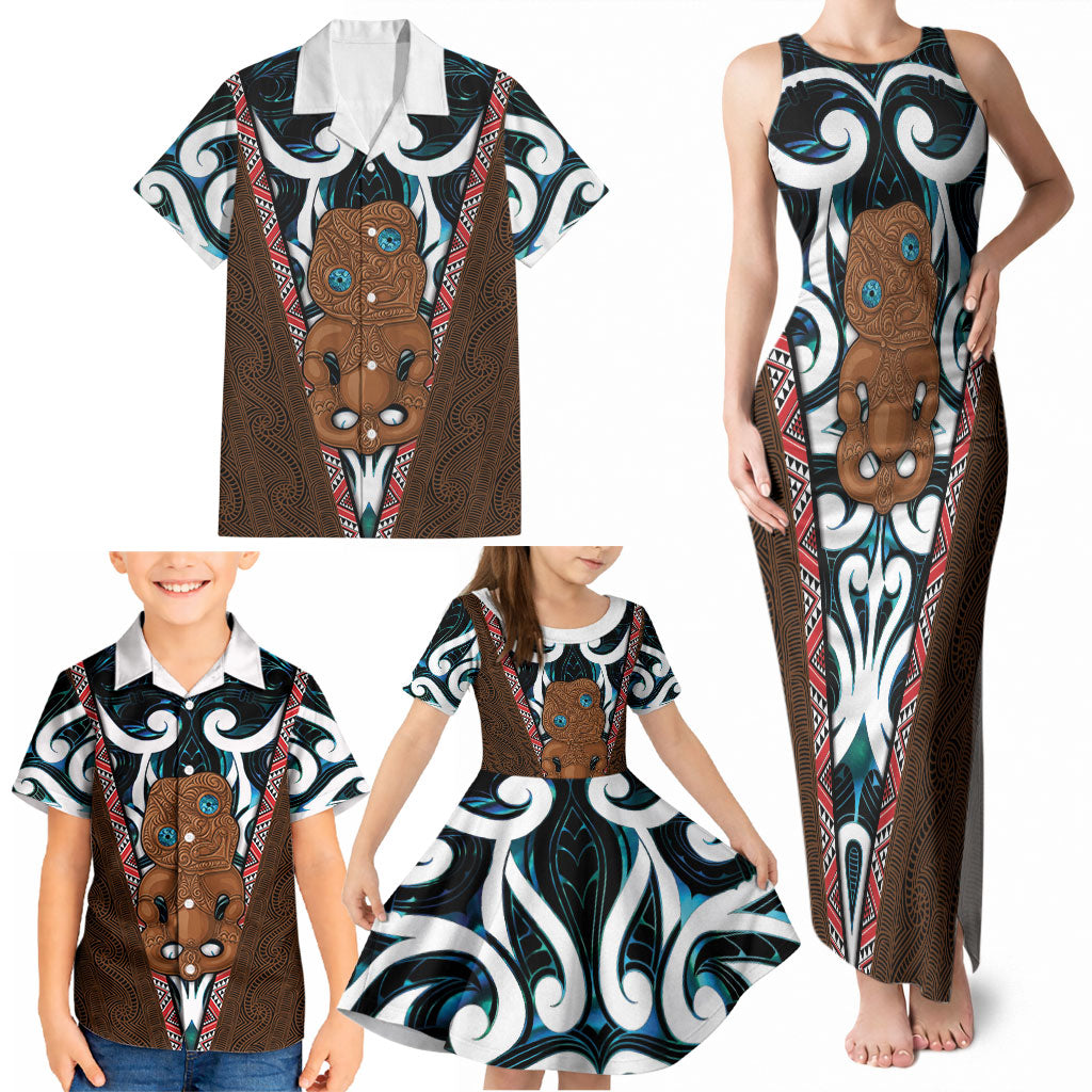 New Zealand Whakairo Family Matching Tank Maxi Dress and Hawaiian Shirt Tiki Maori Carving Taniko Motifs