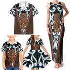 New Zealand Whakairo Family Matching Tank Maxi Dress and Hawaiian Shirt Tiki Maori Carving Taniko Motifs