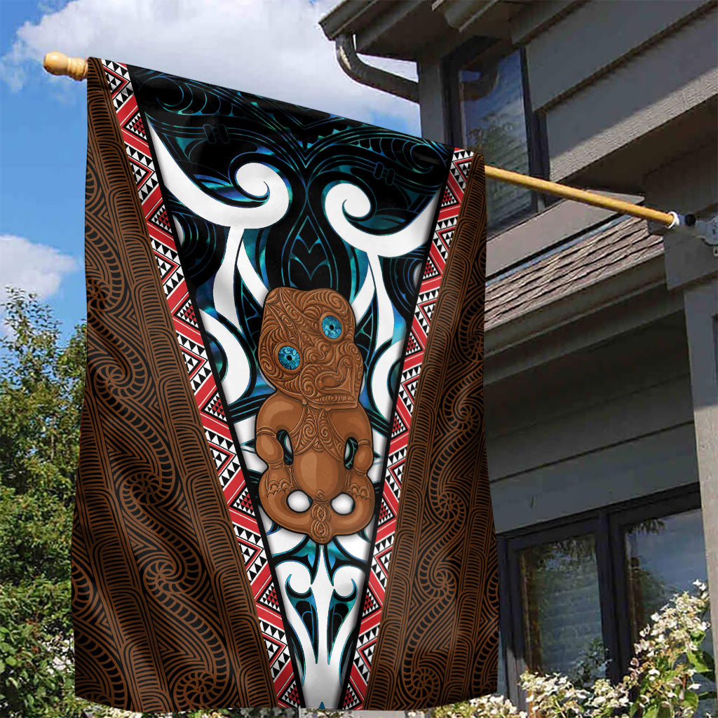 New Zealand Whakairo Garden Flag Tiki Maori Carving Taniko Motifs