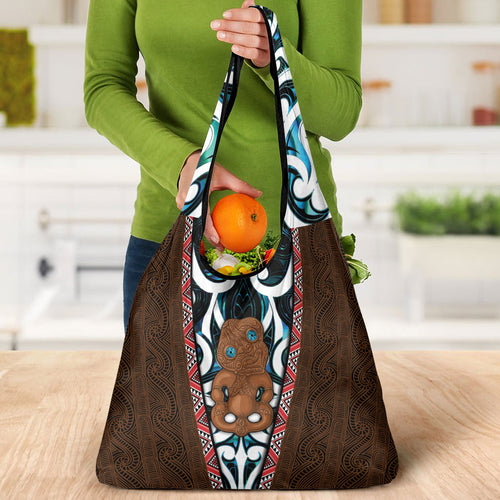 New Zealand Whakairo Grocery Bag Tiki Maori Carving Taniko Motifs