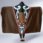 New Zealand Whakairo Hooded Blanket Tiki Maori Carving Taniko Motifs