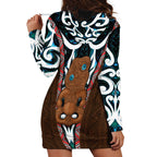 New Zealand Whakairo Hoodie Dress Tiki Maori Carving Taniko Motifs