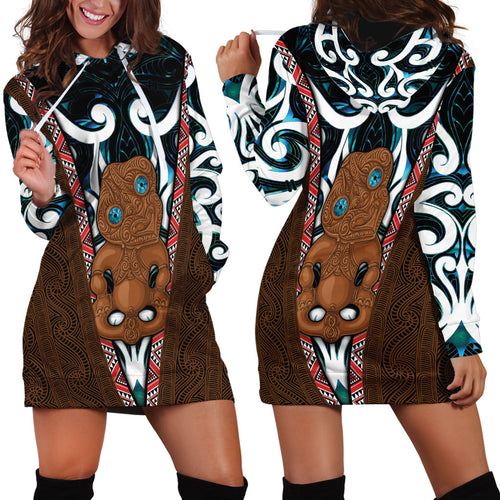 New Zealand Whakairo Hoodie Dress Tiki Maori Carving Taniko Motifs