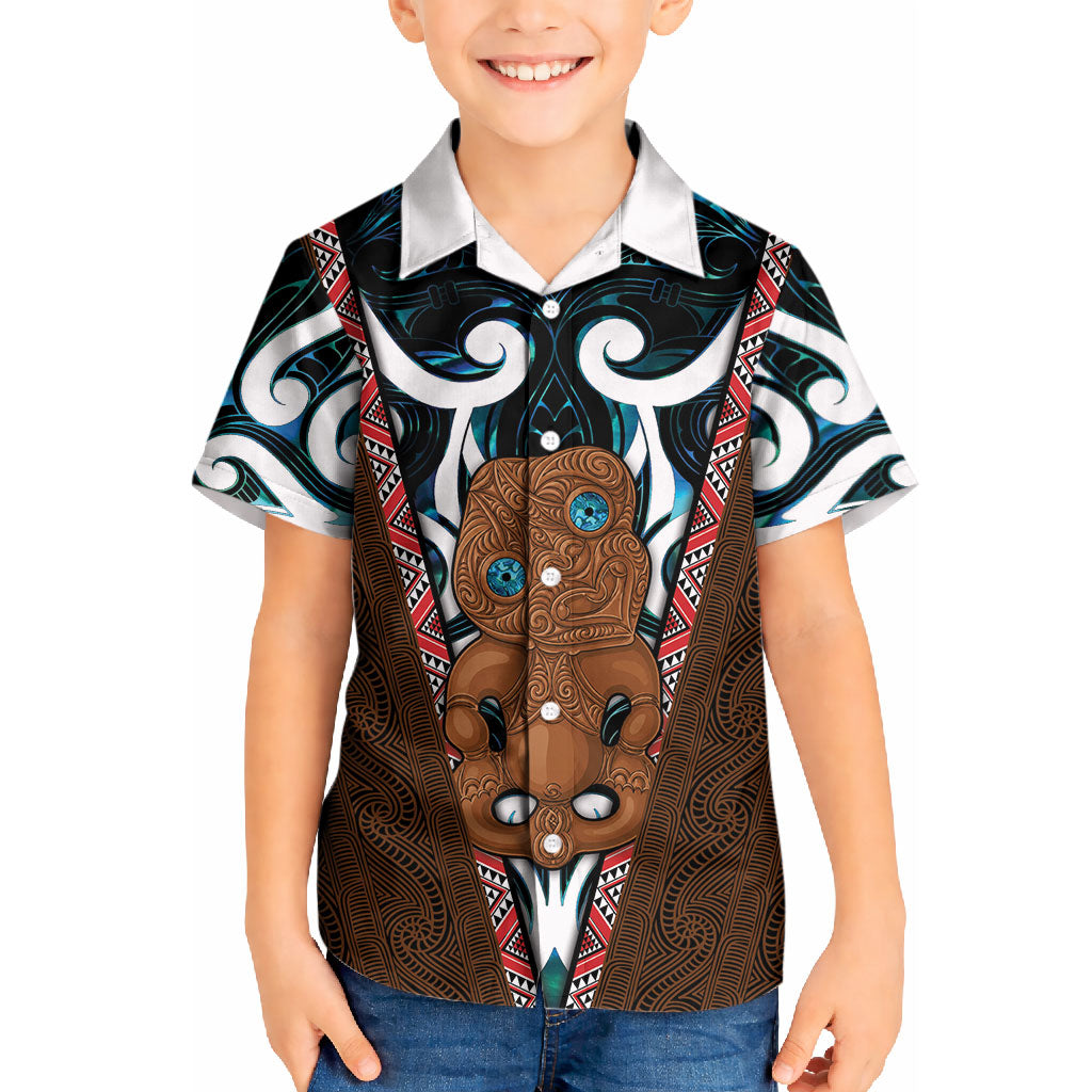 New Zealand Whakairo Kid Hawaiian Shirt Tiki Maori Carving Taniko Motifs