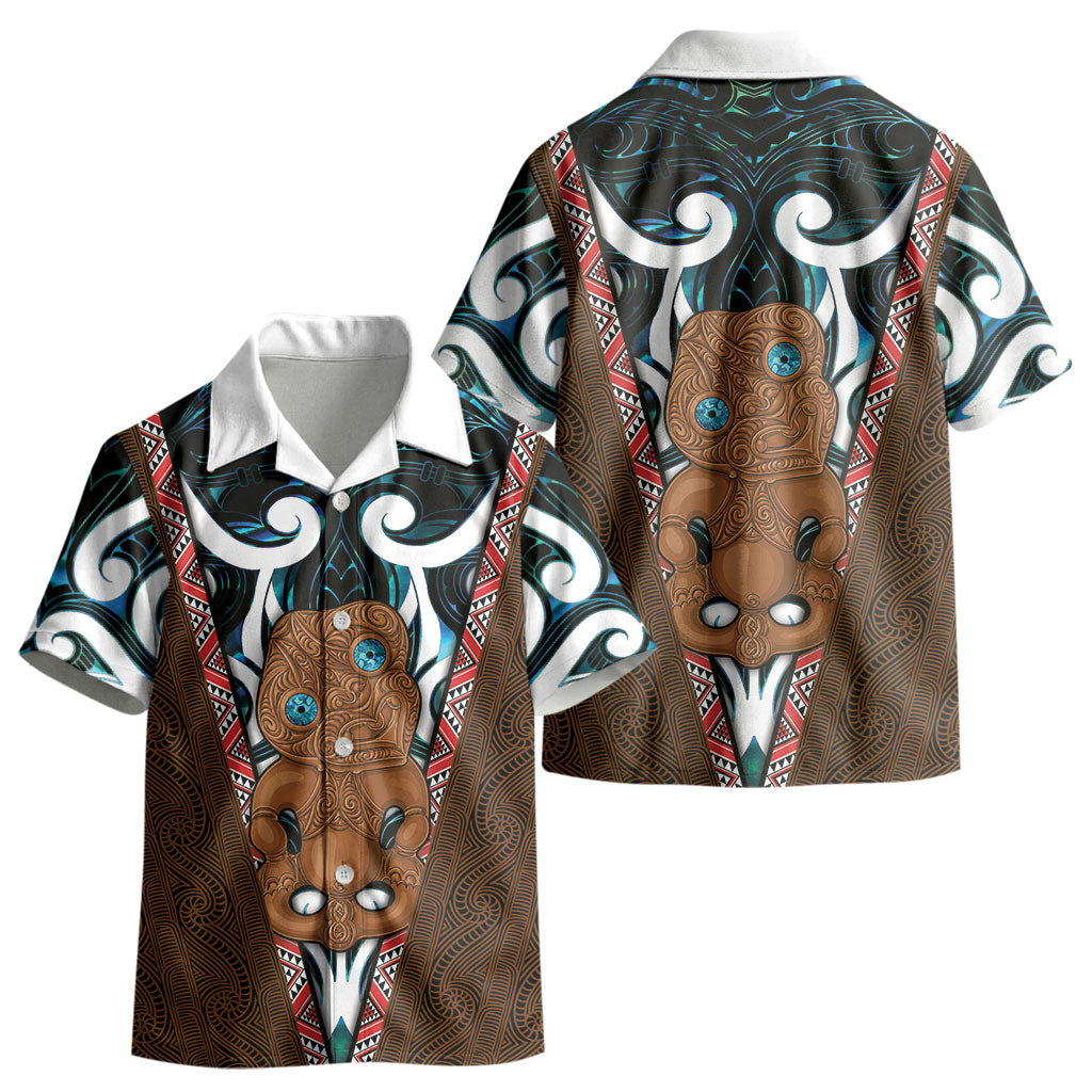 New Zealand Whakairo Kid Hawaiian Shirt Tiki Maori Carving Taniko Motifs