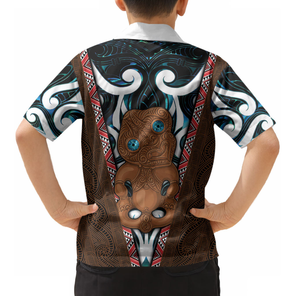 New Zealand Whakairo Kid Hawaiian Shirt Tiki Maori Carving Taniko Motifs