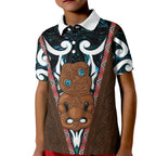 New Zealand Whakairo Kid Polo Shirt Tiki Maori Carving Taniko Motifs