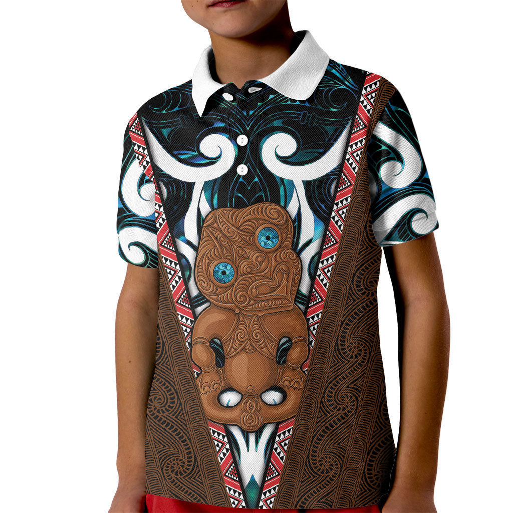 New Zealand Whakairo Kid Polo Shirt Tiki Maori Carving Taniko Motifs