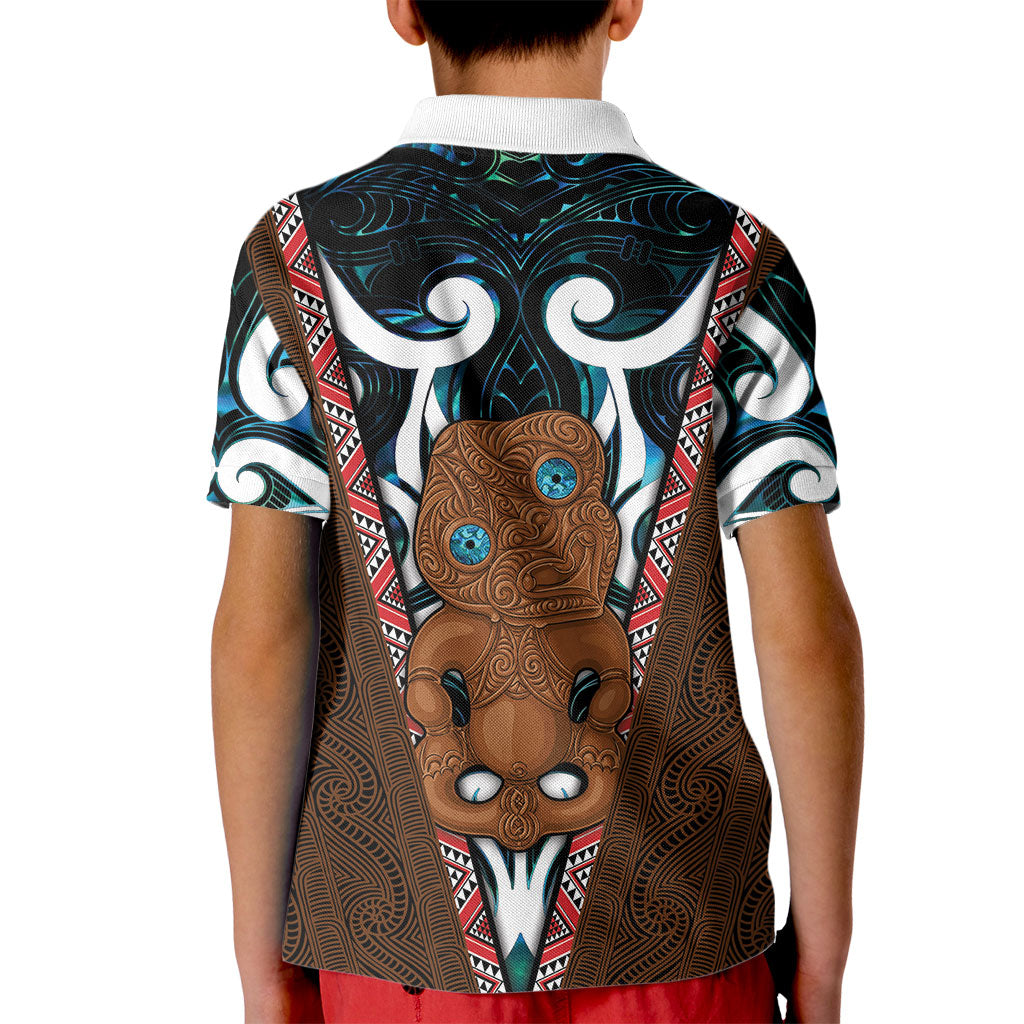 New Zealand Whakairo Kid Polo Shirt Tiki Maori Carving Taniko Motifs