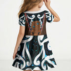 New Zealand Whakairo Kid Short Sleeve Dress Tiki Maori Carving Taniko Motifs