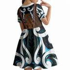 New Zealand Whakairo Kid Short Sleeve Dress Tiki Maori Carving Taniko Motifs