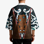 New Zealand Whakairo Kimono Tiki Maori Carving Taniko Motifs