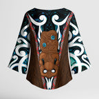 New Zealand Whakairo Kimono Sleeve Blouse Tiki Maori Carving Taniko Motifs