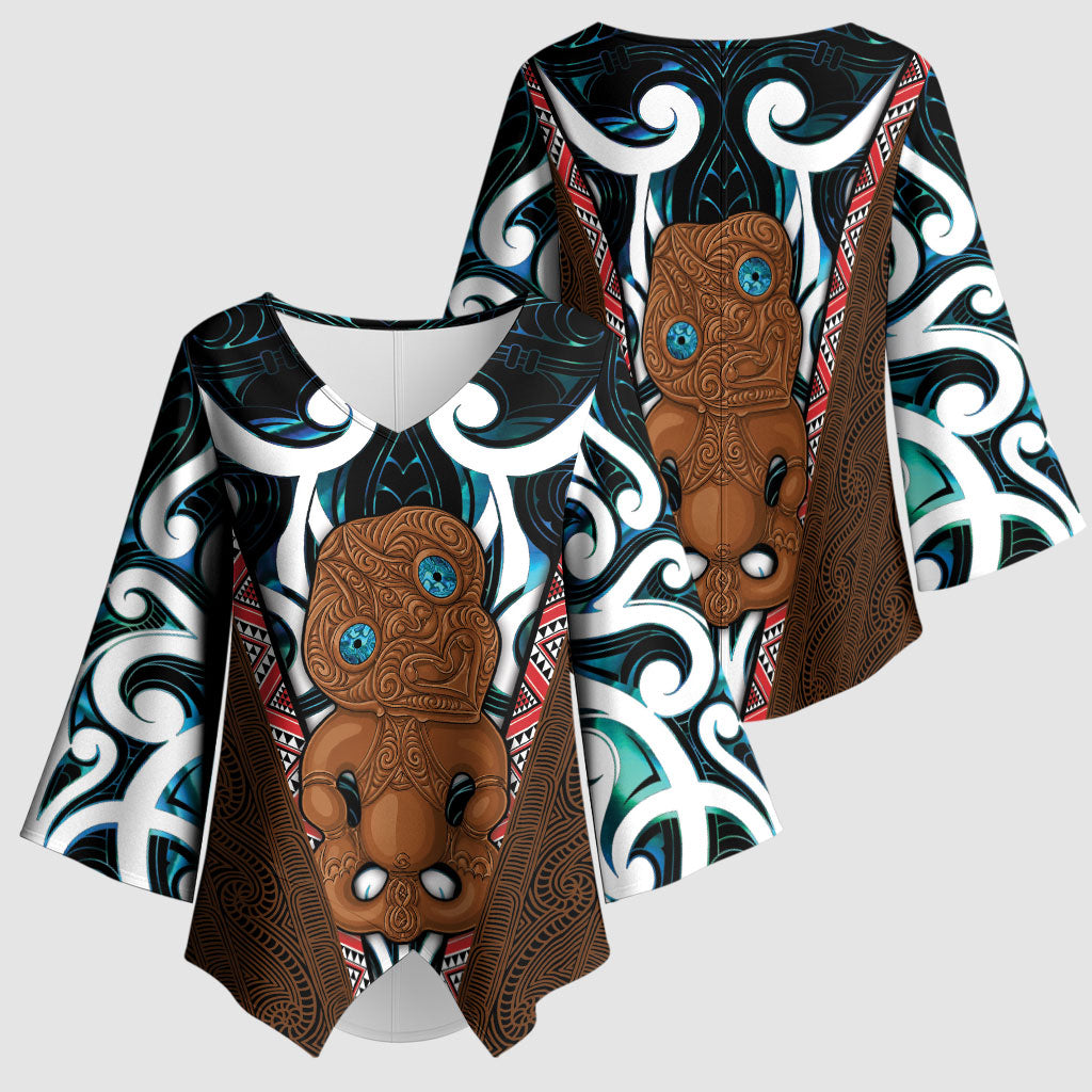 New Zealand Whakairo Kimono Sleeve Blouse Tiki Maori Carving Taniko Motifs