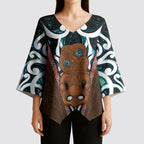 New Zealand Whakairo Kimono Sleeve Blouse Tiki Maori Carving Taniko Motifs
