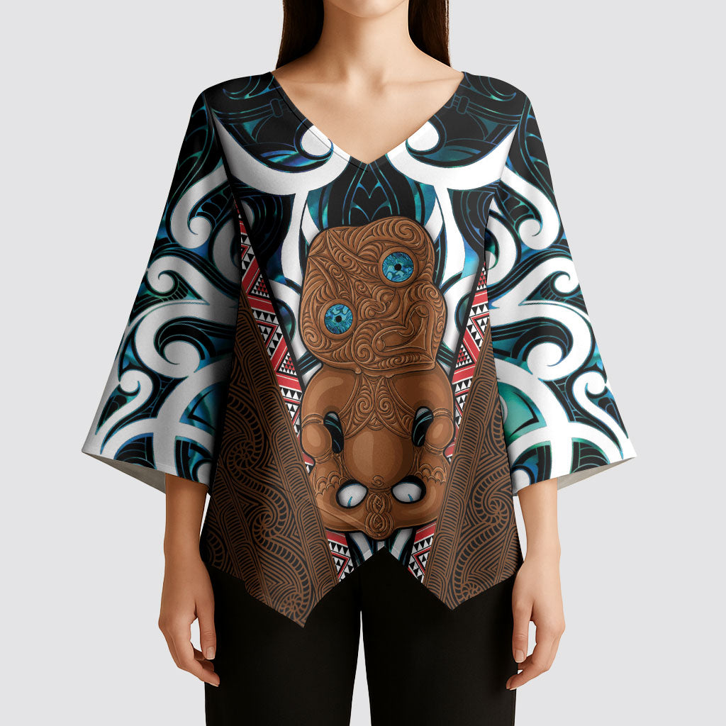 New Zealand Whakairo Kimono Sleeve Blouse Tiki Maori Carving Taniko Motifs