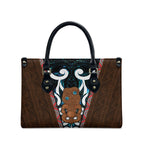 New Zealand Whakairo Leather Bag Tiki Maori Carving Taniko Motifs