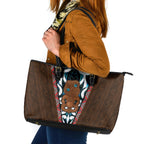 New Zealand Whakairo Leather Tote Bag Tiki Maori Carving Taniko Motifs
