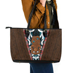 New Zealand Whakairo Leather Tote Bag Tiki Maori Carving Taniko Motifs