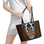 New Zealand Whakairo Leather Tote Bag Tiki Maori Carving Taniko Motifs