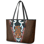 New Zealand Whakairo Leather Tote Bag Tiki Maori Carving Taniko Motifs