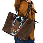 New Zealand Whakairo Leather Tote Bag Tiki Maori Carving Taniko Motifs