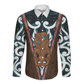 New Zealand Whakairo Long Sleeve Button Shirt Tiki Maori Carving Taniko Motifs