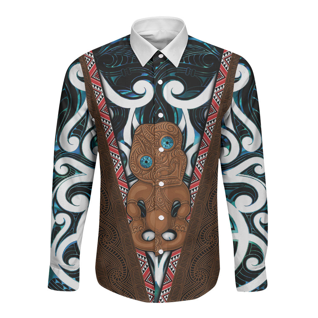 New Zealand Whakairo Long Sleeve Button Shirt Tiki Maori Carving Taniko Motifs