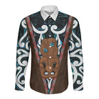 New Zealand Whakairo Long Sleeve Button Shirt Tiki Maori Carving Taniko Motifs