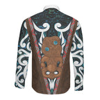 New Zealand Whakairo Long Sleeve Button Shirt Tiki Maori Carving Taniko Motifs