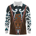 New Zealand Whakairo Long Sleeve Polo Shirt Tiki Maori Carving Taniko Motifs